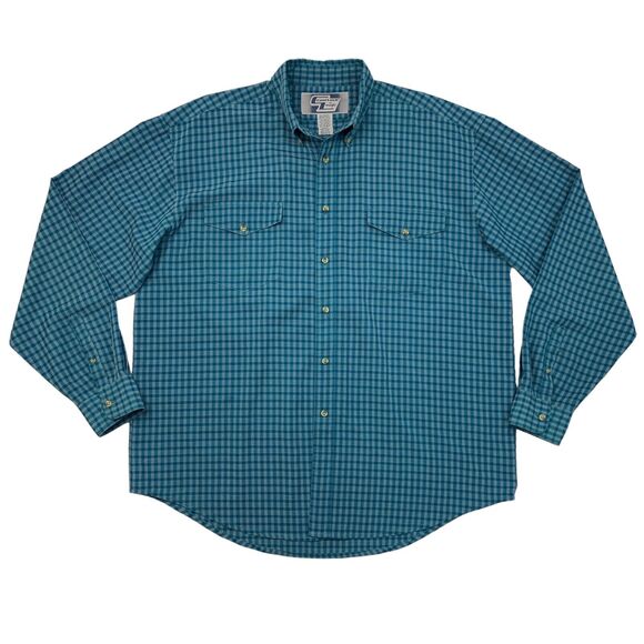 Wrangler Cool Lock Shirt Mens XL Extra Large Teal Button Up Plaid Long Sleeve - Picture 1 of 11